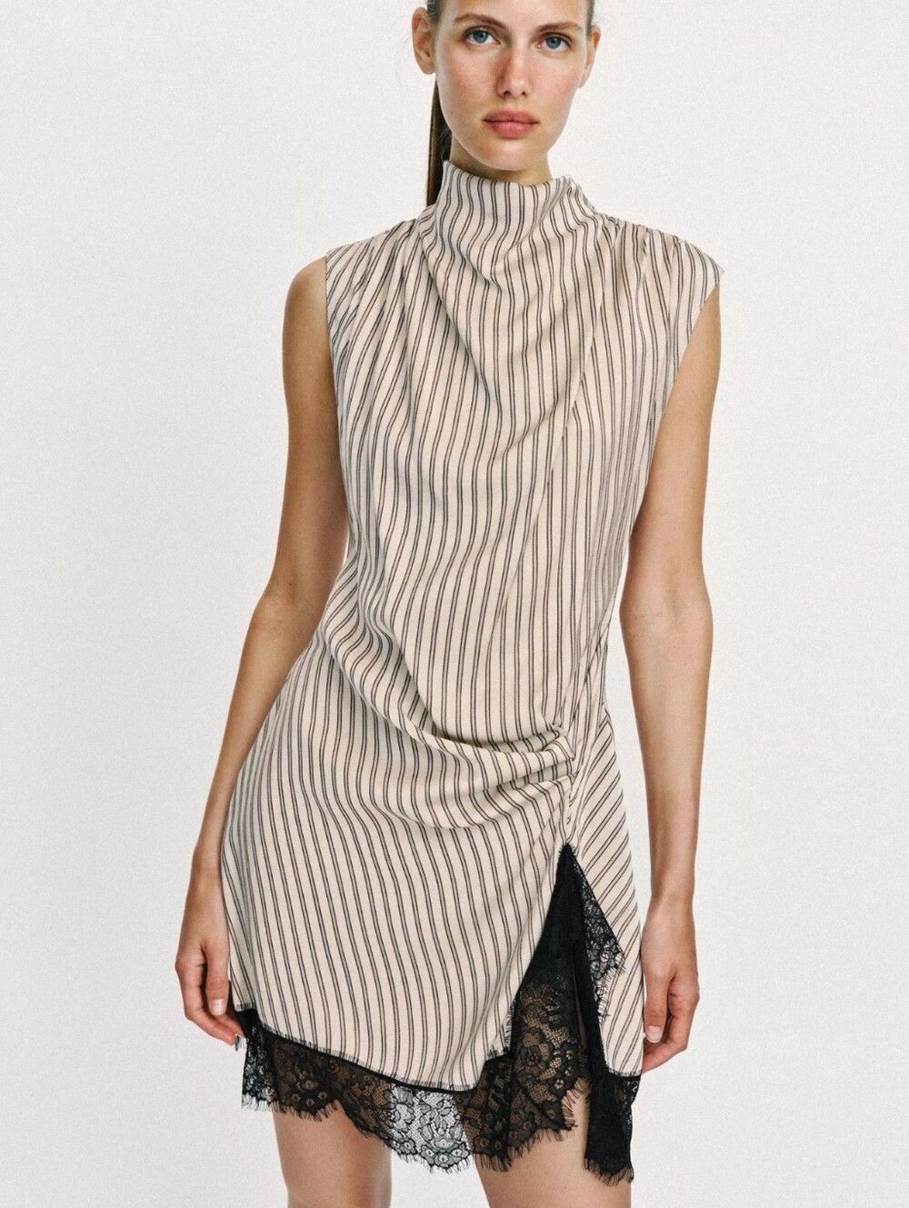 ZARA MINI COMBINATION STRIPED LACE MINI DRESS